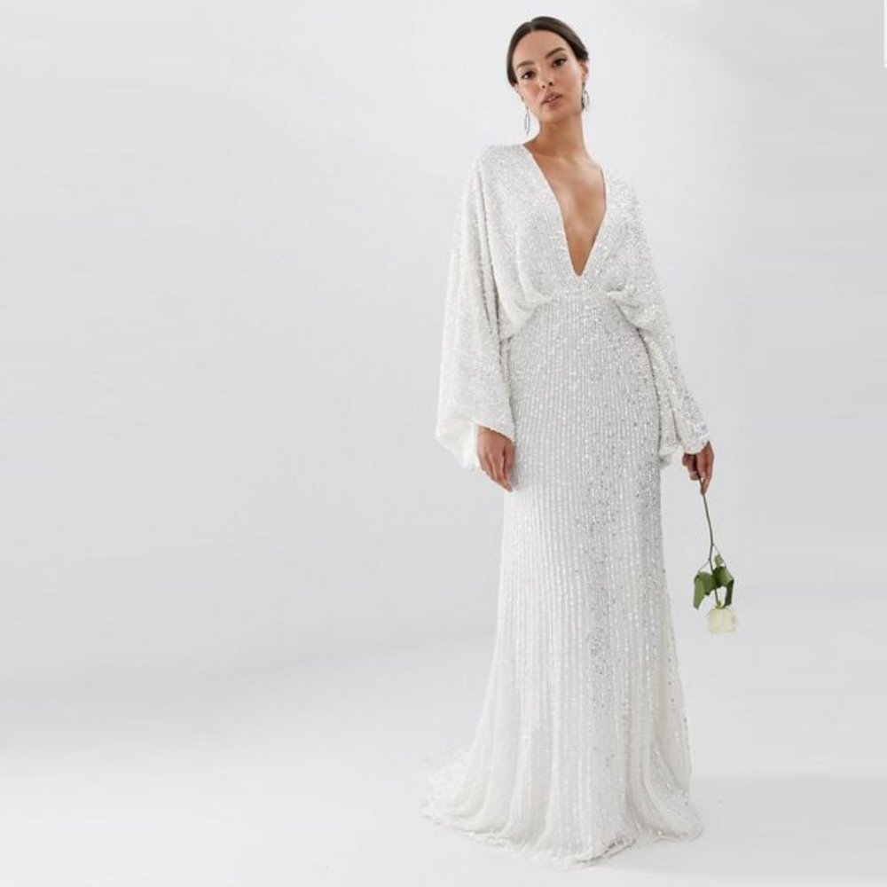ASOS EDITION Ciara Sequin Kimono Sleeve Wedding Dress